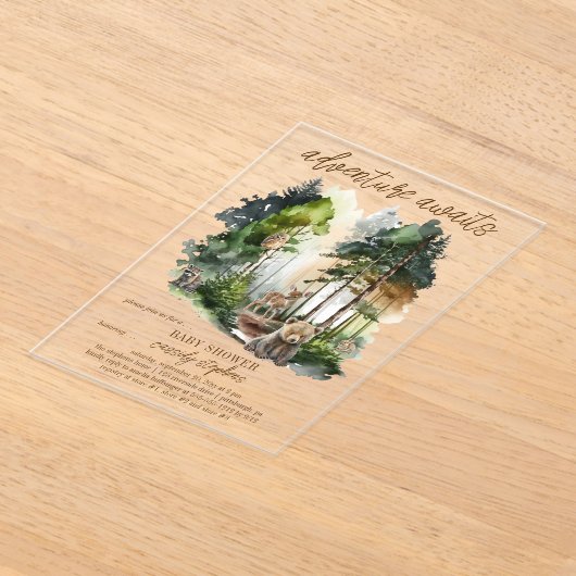 Rustieke bosavontuur wacht op jongens babyfeestje acryl uitnodigingen (Laagn)