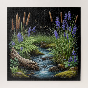 Rustieke Bosbeek Scene Met Lavendel Legpuzzel