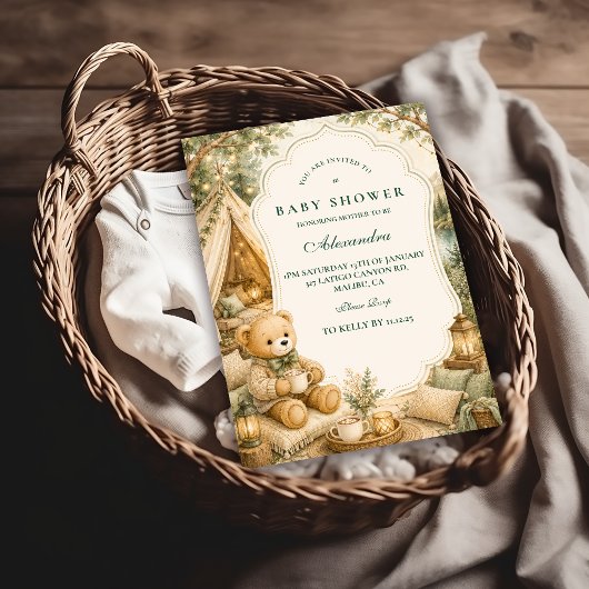 Rustieke Bosbeer Camping Baby Shower Kaart