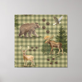 Rustieke bosbeer eland arend waterverf canvas afdruk