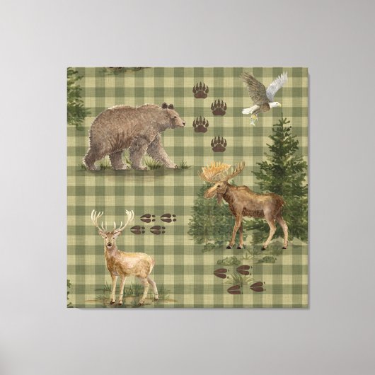 Rustieke bosbeer eland arend waterverf canvas afdruk (Voorkant)