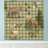 Rustieke bosbeer eland arend waterverf canvas afdruk (Insitu (Houten vloer))