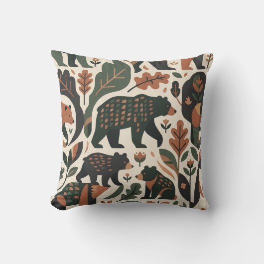 Rustieke bosbeer folk art patroon kussen (Voorkant)