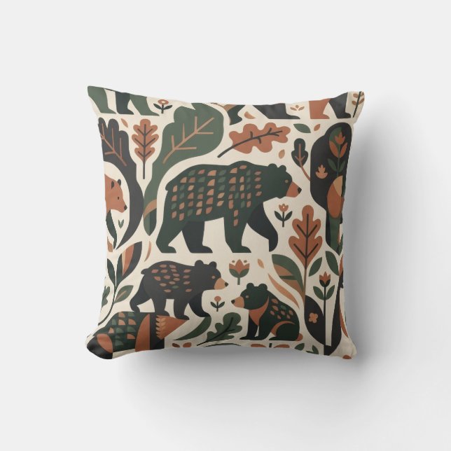 Rustieke bosbeer folk art patroon kussen (Voorkant)