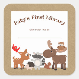 Rustieke bosbeesten boekenplaat, boek bord vierkante sticker