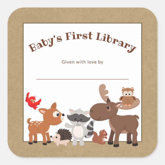 Rustieke bosbeesten boekenplaat, boek bord vierkante sticker (Voorkant)