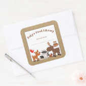 Rustieke bosbeesten boekenplaat, boek bord vierkante sticker (Envelop)