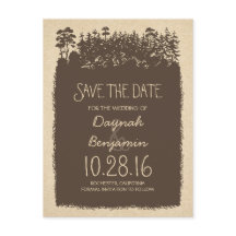 Rustieke bosbomen redden de datum briefkaarten