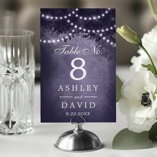 Rustieke bosboom string van lichten Paarse Kaart