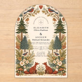 Rustieke Bosdier Botanische Bruiloft Acryl Uitnodigingen (Voorkant)
