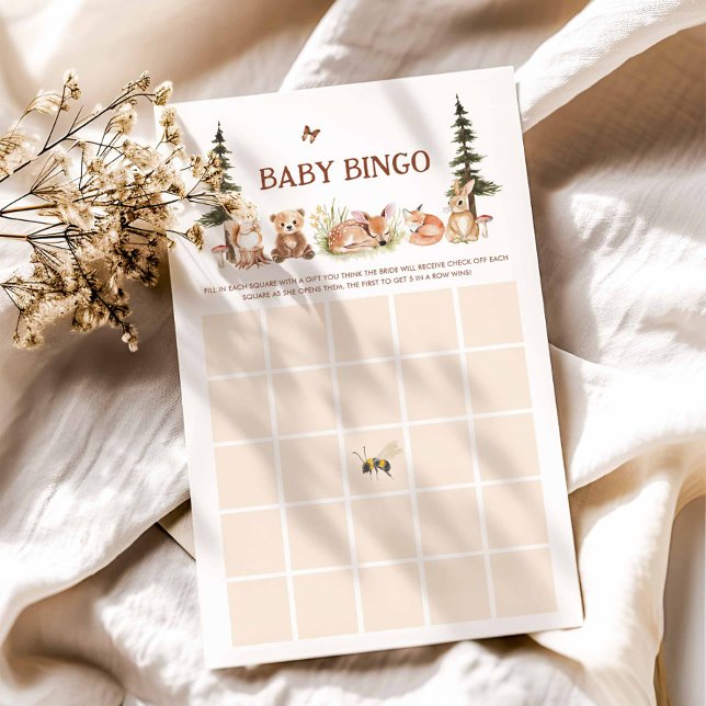 Rustieke bosdieren baby shower bingospel (Woodland Theme Baby Bingo Card)