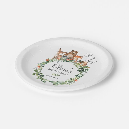 Rustieke bosdieren Baby shower jongen meisje Papieren Bordje (Gekanteld)
