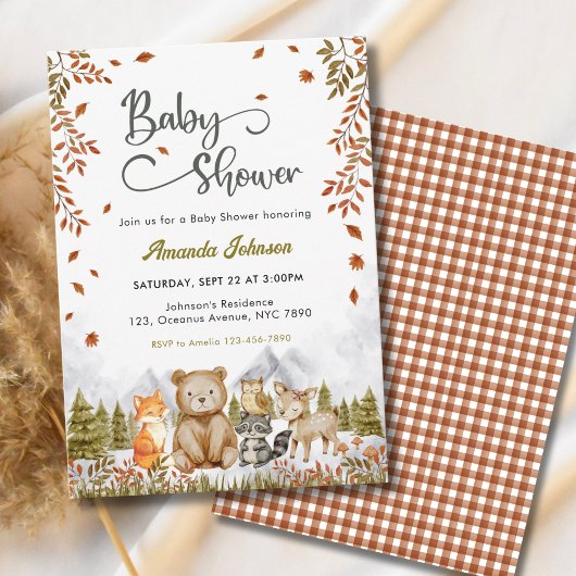 Rustieke Bosdieren Baby Shower Kaart