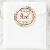 Rustieke bosdieren baby shower ronde sticker (Tas)