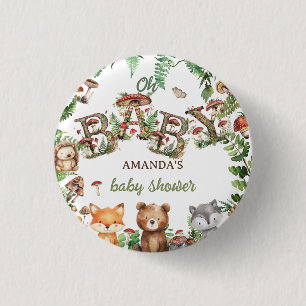 Rustieke Bosdieren Botanische Baby Shower Ronde Button 3,2 Cm