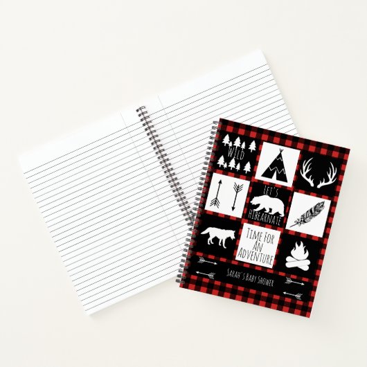 Rustieke bosdieren Buffalo Plaid Baby shower Notitieboek (Binnen)