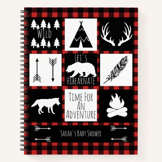 Rustieke bosdieren Buffalo Plaid Baby shower Notitieboek (Voorkant)