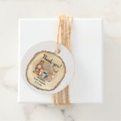 Rustieke bosdieren genderneutraal baby shower bedankjes labels (In situ)