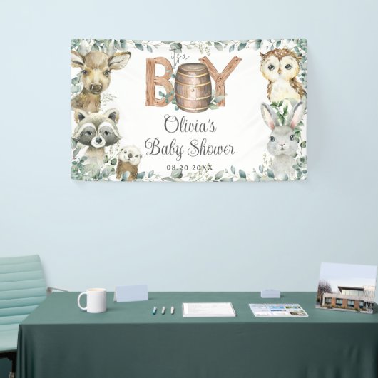 Rustieke bosdieren jongen Baby shower achtergrond Spandoek (Beurs)