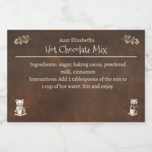 Rustieke Bosdieren Kerst Warme Chocolademix Voedselcontainer Etiket (Enkel label)