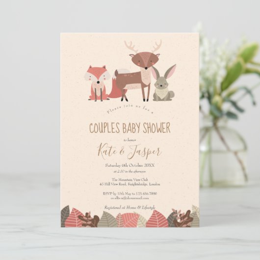 Rustieke Bosdieren Koppel Bos Baby Shower Kaart (Staand voorkant)