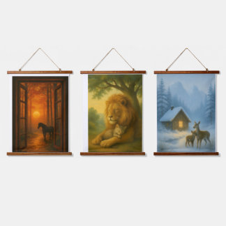 Rustieke bosdieren muur kunst set van 3 – Herten & Hangend Wandkleed
