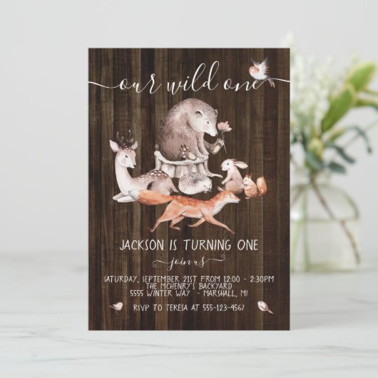 Rustieke bosdieren Wild One Birthday Kaart (Staand voorkant)