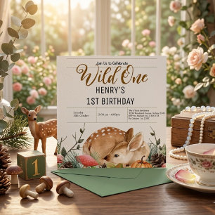Rustieke bosdieren Wild One-verjaardag Kaart