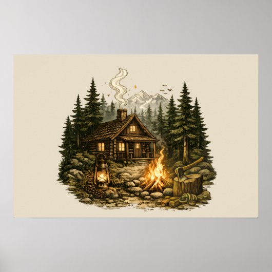 Rustieke boshuis-campfire poster (Voorkant)