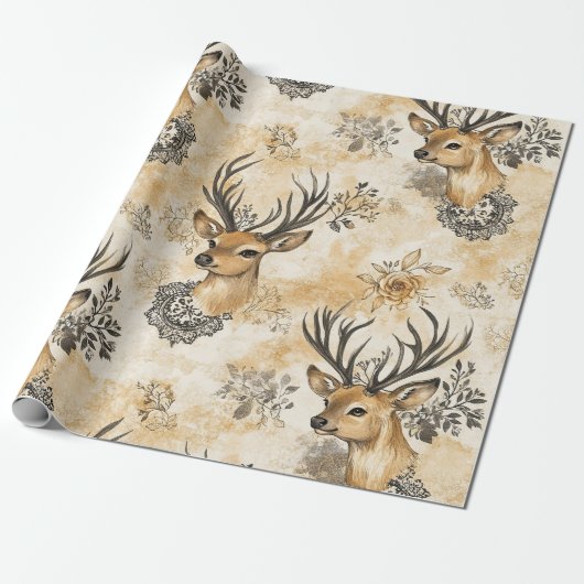 Rustieke bosland reeënpatroon cadeaupapier (Uitgerold)