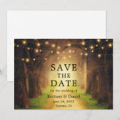 Rustieke bospad bruiloft snoerlichten save the date (Voorkant / Achterkant)
