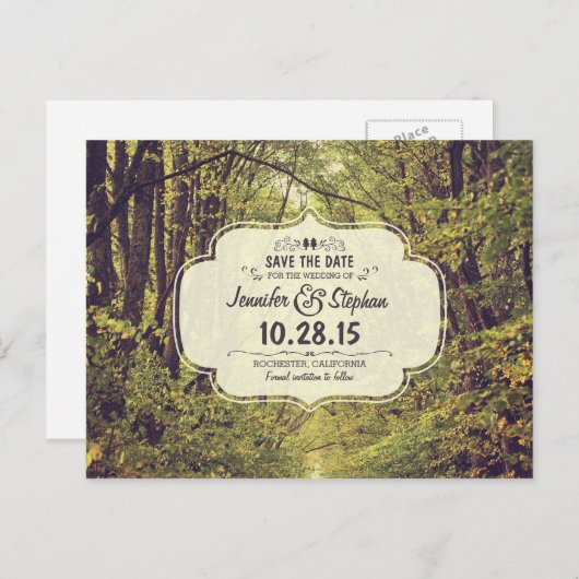 Rustieke bospad opslaan van de datum briefkaarten (Voorkant / Achterkant)