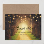 Rustieke bospad stringlichten Kraft bruiloft Bedankkaart (Voorkant / Achterkant)