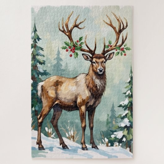 Rustieke Bosrendier Elegante Kerst Kunst Legpuzzel (Verticaal)
