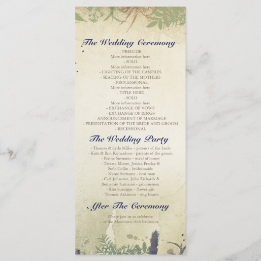 rustieke bosrijke bruiloft programma's marine (Achterkant)