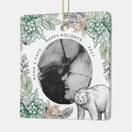 Rustieke bosrijke grootouders vakantie foto keramisch ornament (Links)