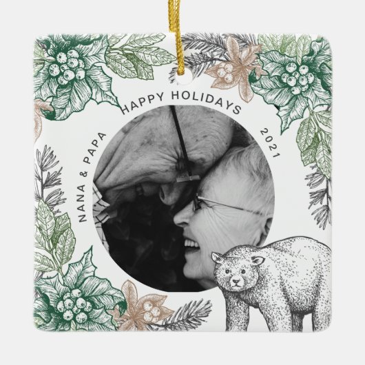 Rustieke bosrijke grootouders vakantie foto keramisch ornament (Voorkant)