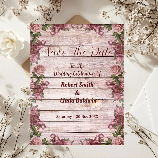 Rustieke bosrijke Rozen bloemenland Save the date Kaart