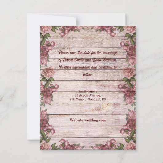 Rustieke bosrijke Rozen bloemenland Save the date Kaart (Achterkant)