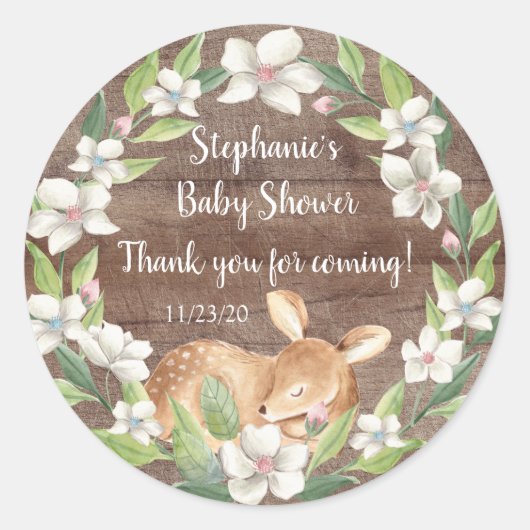 Rustieke bosrijke Sweet Deer Baby shower Favor Ronde Sticker (Voorkant)