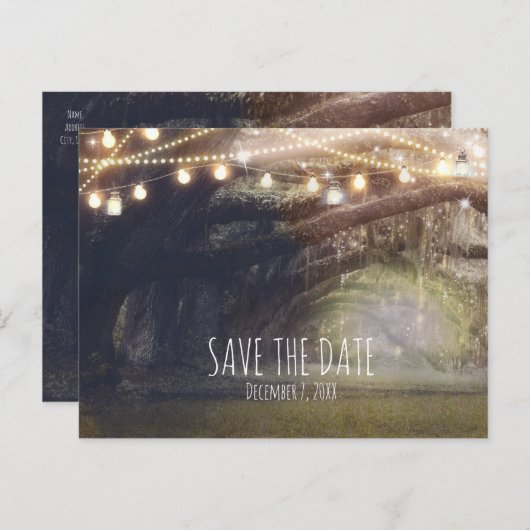 Rustieke Bossen Betoverd Bos & Lights Save Datum Aankondigingskaart (Voorkant / Achterkant)