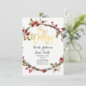 Rustieke Bossen Cranberry Berry Wreath Modern Wedd Kaart (Staand voorkant)