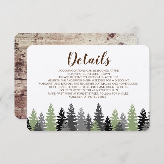 Rustieke Bossen Evergreen Pine Details Kaart (Voorkant / Achterkant)