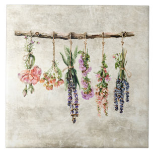 Rustieke bossen gedroogde bloemen tegeltje