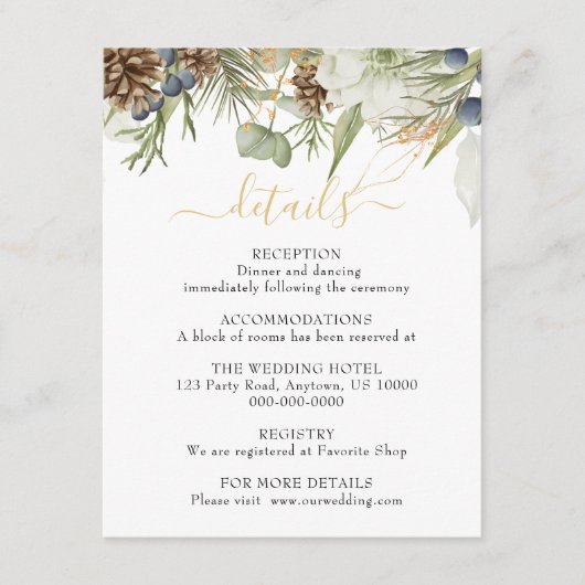 Rustieke bossen Green & Pinecones Details Informatiekaartje (Voorkant)