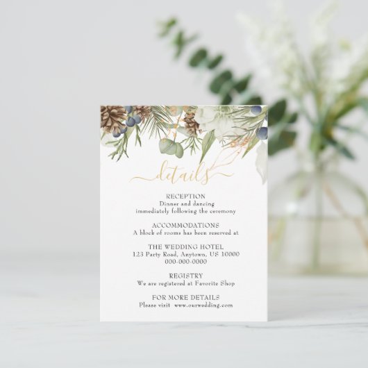 Rustieke bossen Green & Pinecones Details Informatiekaartje (Staand voorkant)