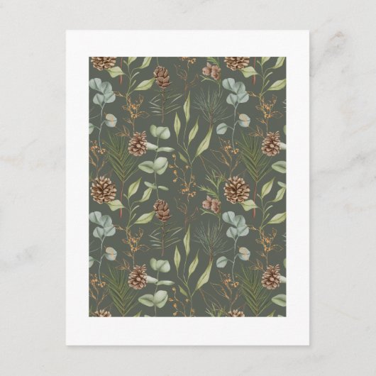 Rustieke bossen groen & dennenappels op groen informatiekaartje (Achterkant)