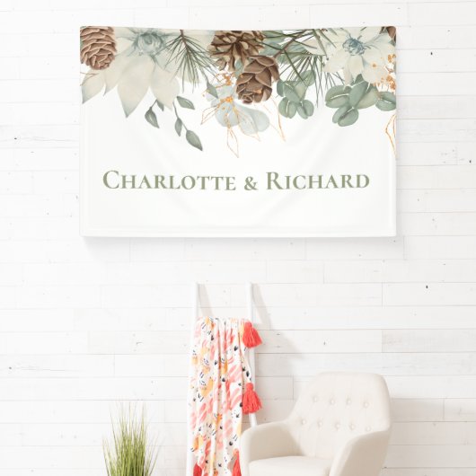 Rustieke bossen groen met pinecones en namen spandoek (Insitu)