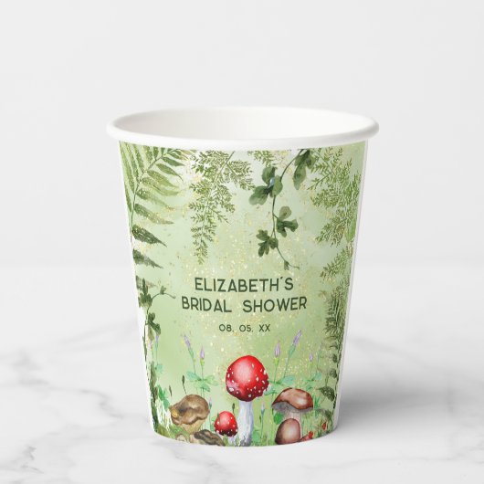 Rustieke bossen groen paddenstoelen schimmels vare papieren bekers (Achterkant)