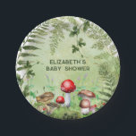 Rustieke bossen groen paddenstoelen schimmels vare papieren bordje<br><div class="desc">Serene waterverf rustiek natuur ontwerp van bospaddenstoelen,  varens en ander groen.</div>